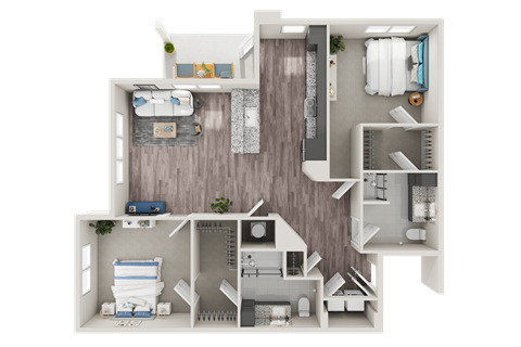 Floor plan for 2 beds, 2 baths, 1294 sqft